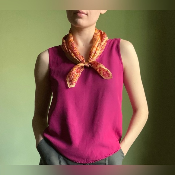 Summer Silk Scarf, Bright Floral Print, Hand Rolled Edges, Batik Square Scarf - Picture 4 of 11